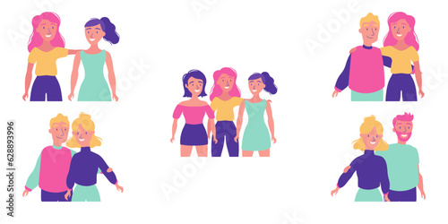 Vector illustration of happy girls cartoon with white background 
