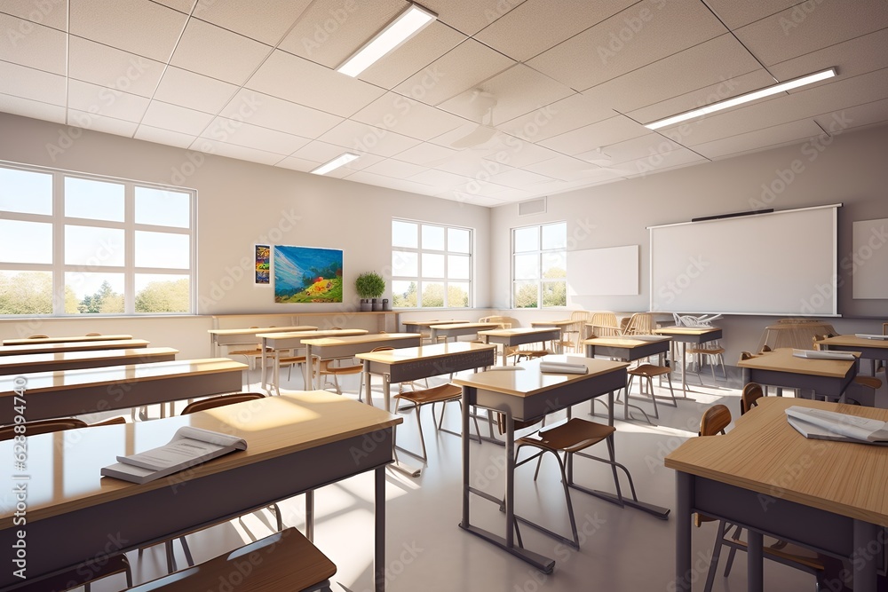 Empty classroom, generative ai Empty classroom, generative ai
