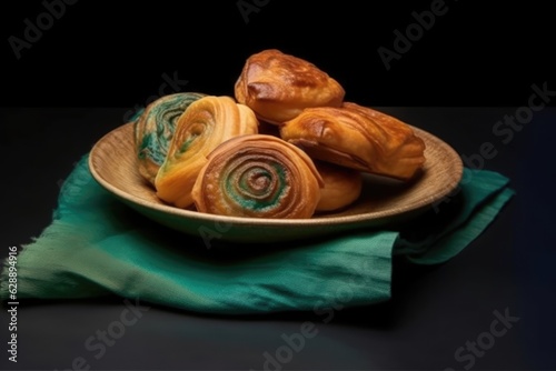 A Variety of Delicious Pastries on a Green Plate photo