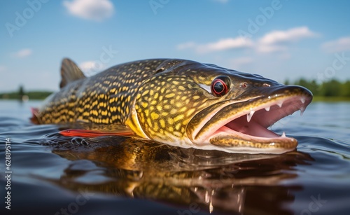 Pike fish in the water, generative ai
