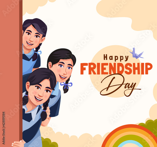 Stock vector illustration Happy international friendship day greeting card. Social media banner template design.