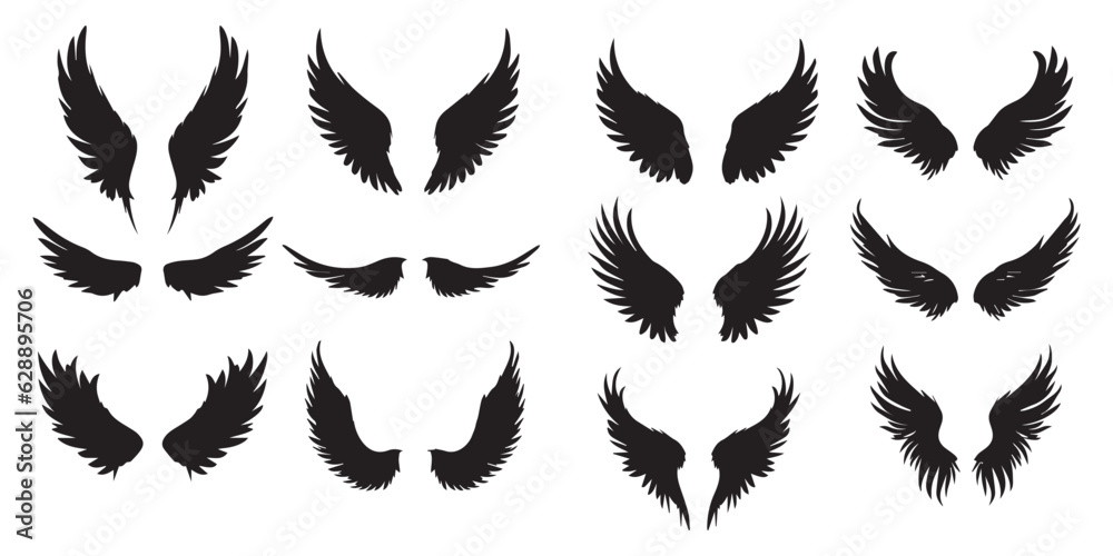 Set of silhouette Bird Wings vector illustration