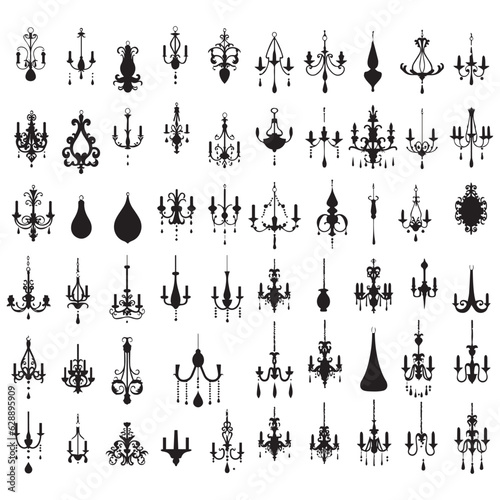 A set of house decoration candlestick silhouette vector illustration