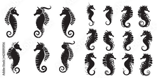 Set of silhouette cute Sea horse vector illustration