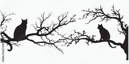 The Cat sits on a tree branches silhouette vector