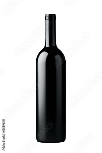 Isolated black wine bottle on transparent background, cutout 