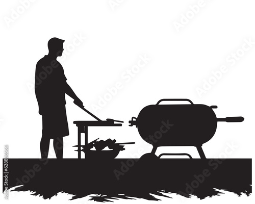 A man Fried Grill in a bbq pan silhouette vector illustration