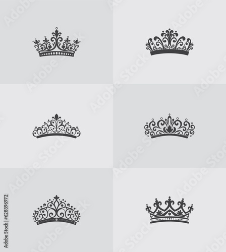 princess crown silhouette icon set