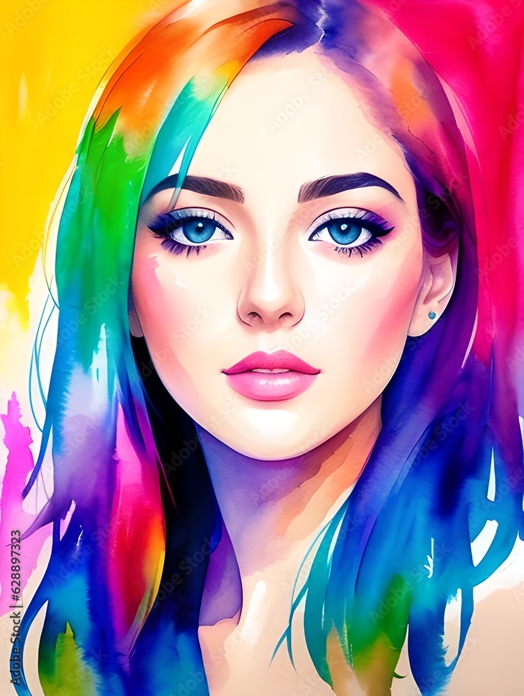 Watercolor woman portrait, generative ai