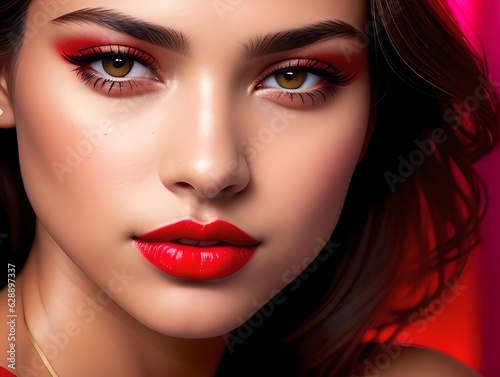 Beautiful woman face with professional makeup applied, generative ai