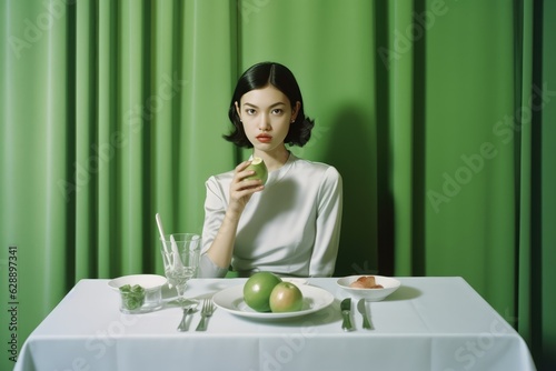 A woman enjoying a healthy snack Fictional Character Created By Generative AI photo