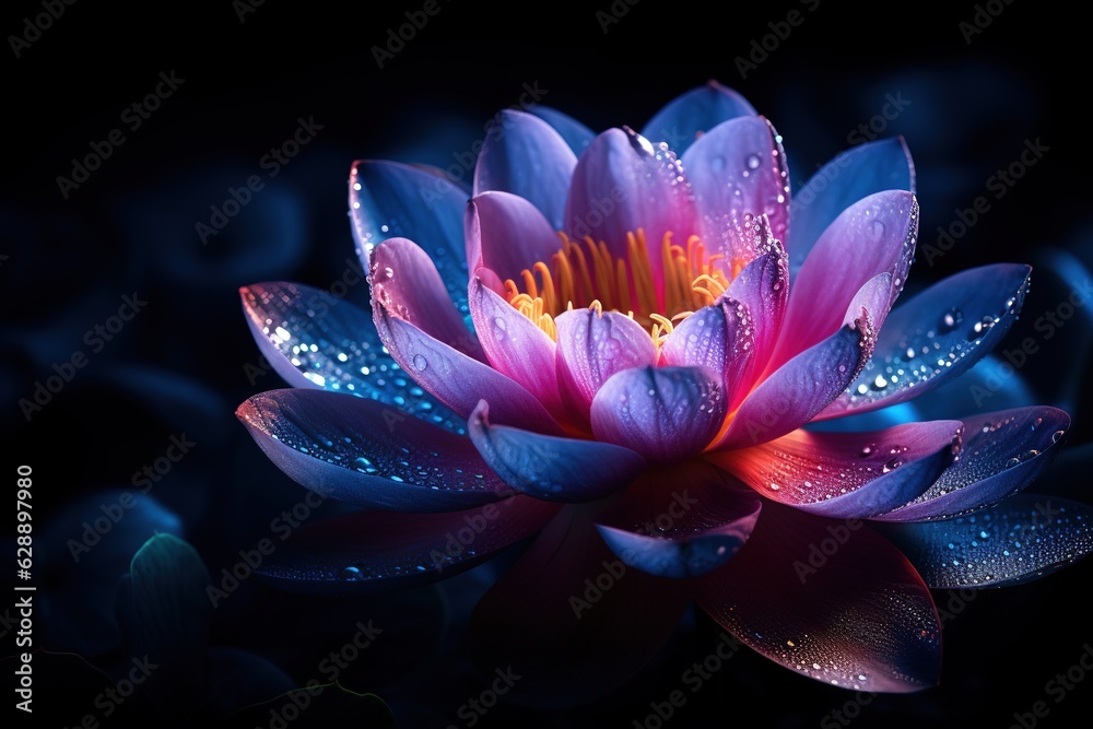Beautiful pink water lily or lotus flower on dark background.Generative Ai Beautiful pink water lily or lotus flower on dark background.Generative Ai