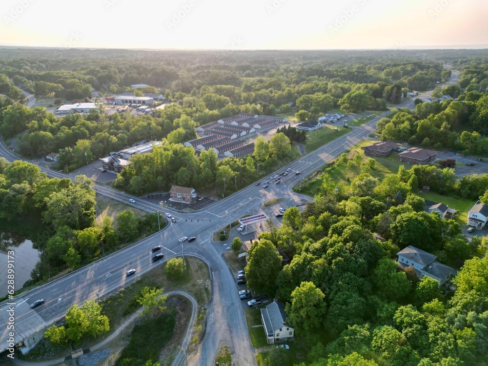 Aerial shot of Route 9, north of Crescent bridge in Clifton Park, NY.