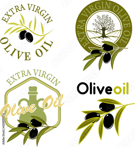 Extra virgin olive oil labels. Design element for label, emblem, brand mark, sign. Vector illustration.