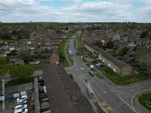 Aerial view of a residential neighborhood in Stevenage, England.