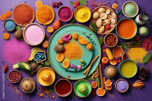 Colorful and Vibrant Spices and Herbs Display