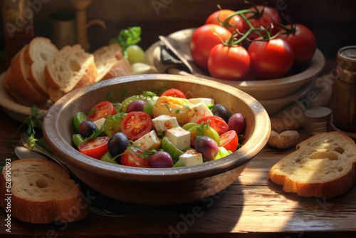 Fresh and Healthy Greek Salad with Tomatoes, Olives, and Feta Cheese