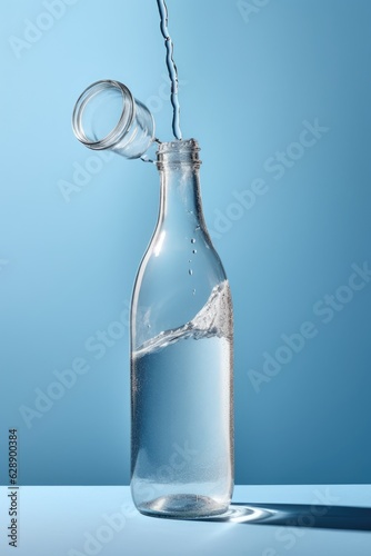 A Glass of Water Pouring from a Bottle