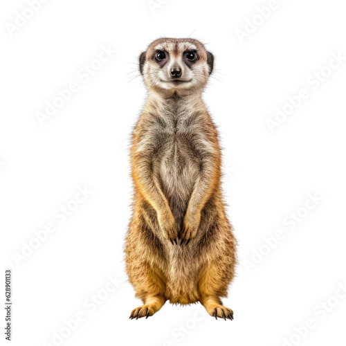 A meerkat standing tall on its hind legs in the wild. Isolated background. Transparent PNG. Generative AI © byarnoldus