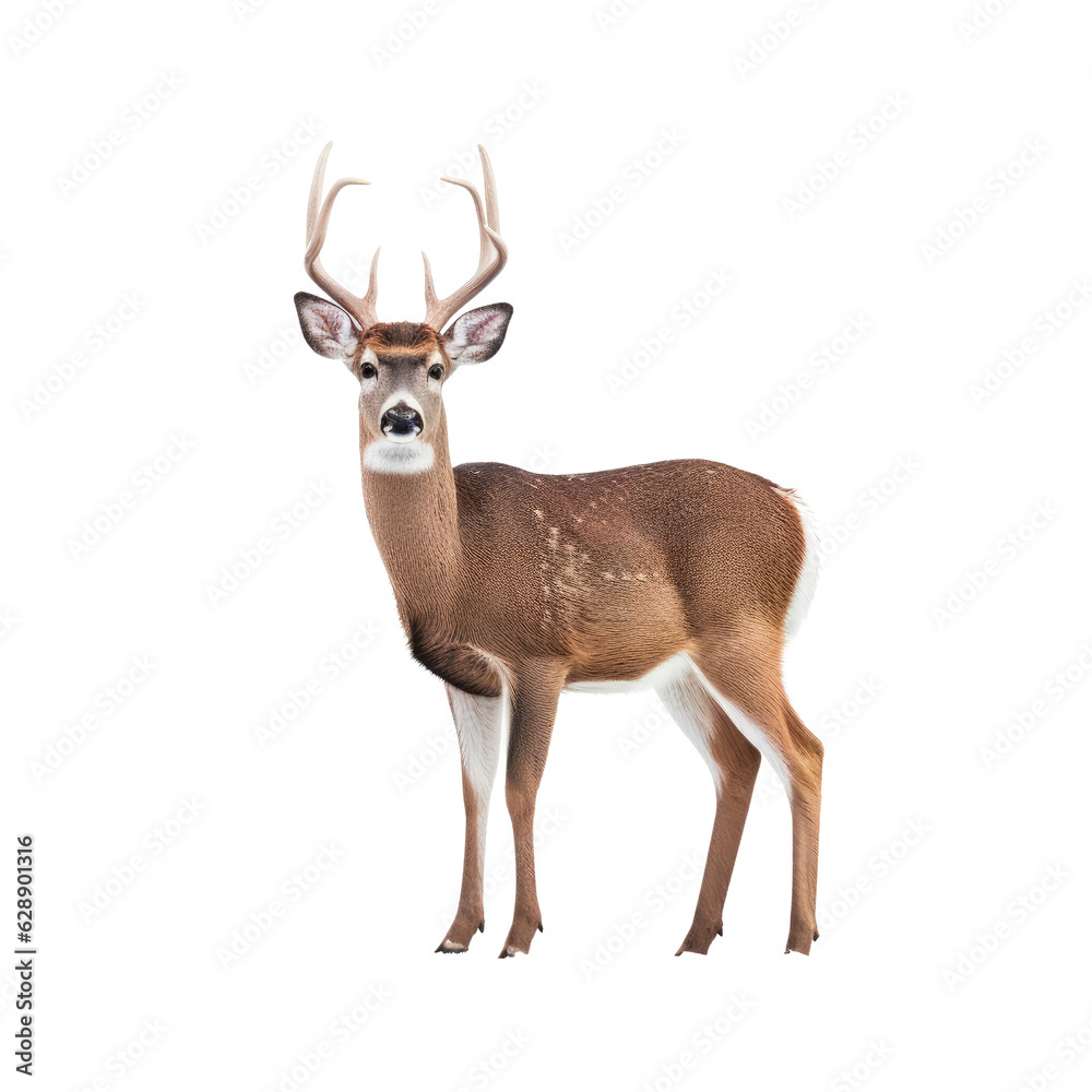 Obraz premium A majestic deer standing in front of a striking isolated background. Isolated background. Transparent PNG. Generative AI