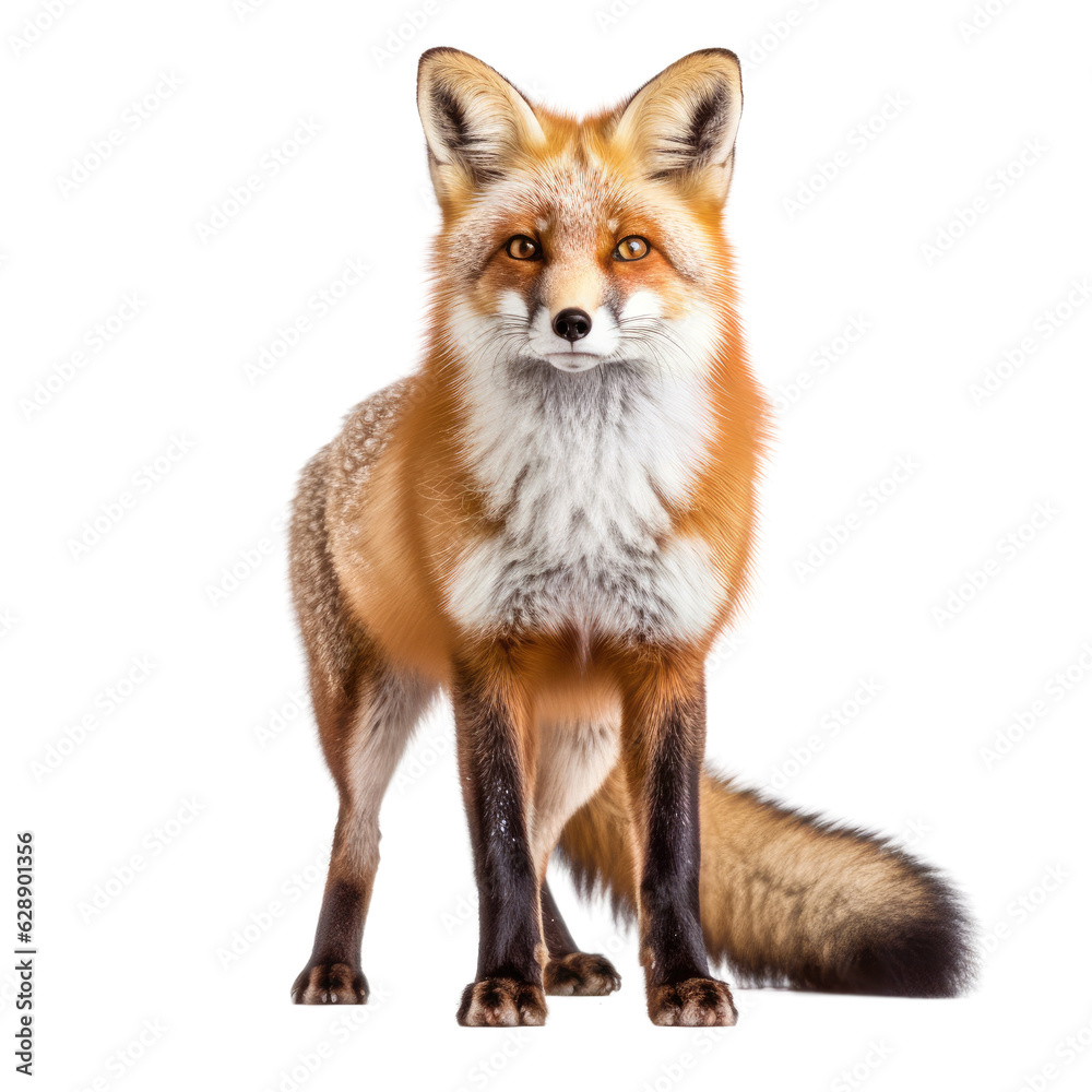 A solitary red fox against a dark backdrop. Isolated background. Transparent PNG. Generative AI
