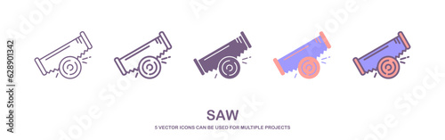 Vector set of realistic hacksaw icons. Saw for garden. handsaw illustration, metal, wood and aerated concrete. vector illustration