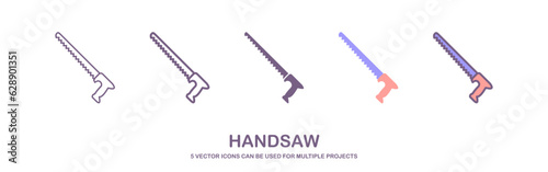 Vector set of realistic hacksaw icons. Saw for garden. handsaw illustration, metal, wood and aerated concrete. vector illustration