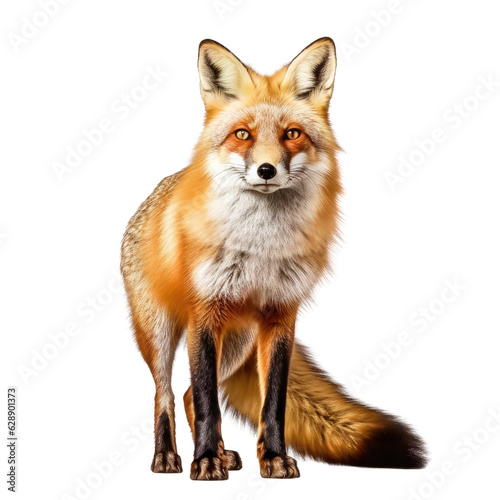 A solitary red fox against a dark backdrop. Isolated background. Transparent PNG. Generative AI