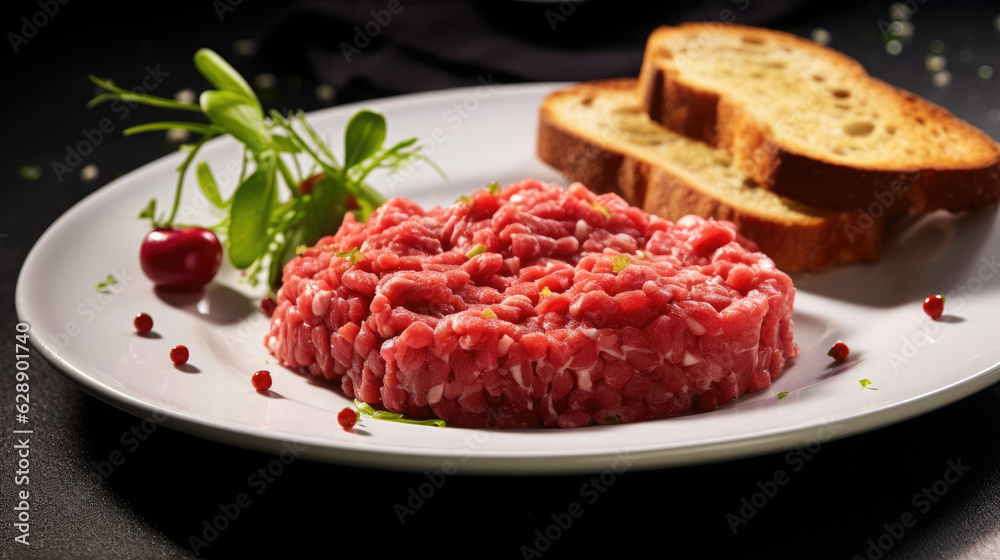 Beef tartare Served With Toasted Square Bread, Background, Food HD, Generative Ai Beef tartare Served With Toasted Square Bread, Background, Food HD, Generative Ai