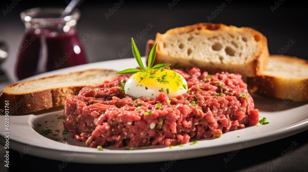 Beef tartare Served With Toasted Square Bread, Background, Food HD, Generative Ai Beef tartare Served With Toasted Square Bread, Background, Food HD, Generative Ai