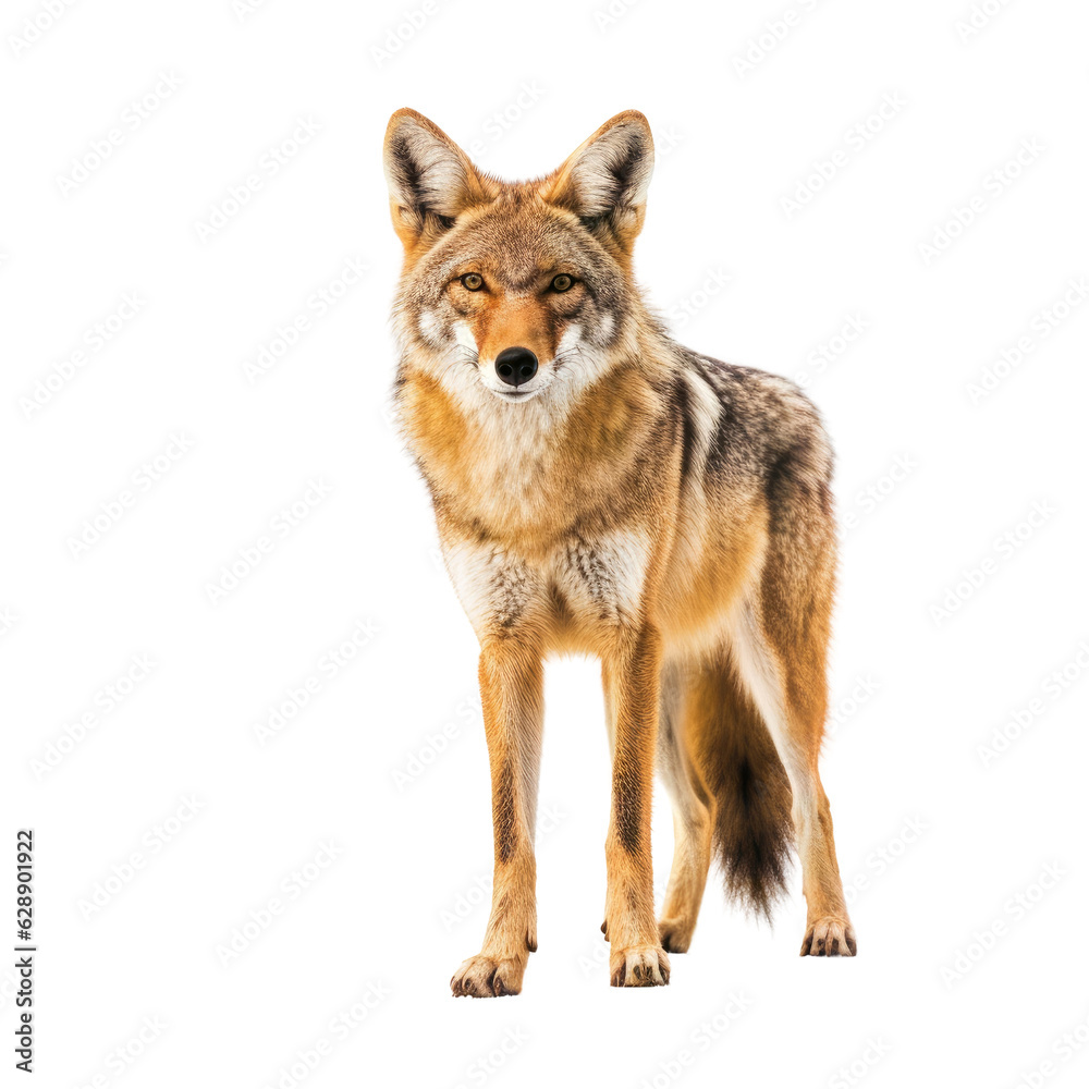 A majestic wolf standing against a dark backdrop. Isolated background. Transparent PNG. Generative AI