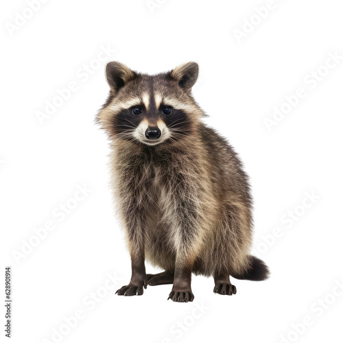 A raccoon sitting on a isolated background, showcasing the beauty of wildlife in an isolated setting. Isolated background. Transparent PNG. Generative AI