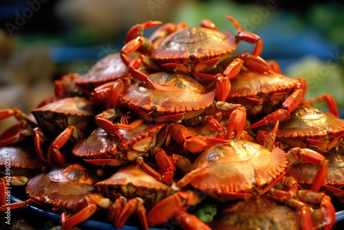 Fresh Crabs Piled High in a Market