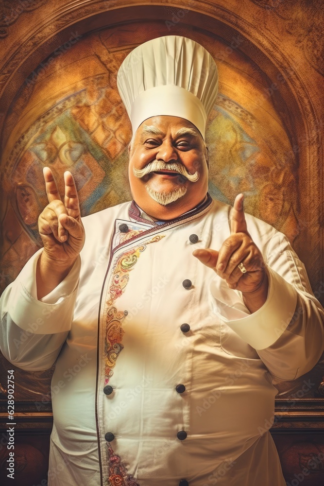 Naklejka premium A Chef with a Warm and Friendly Smile Fictional Character Created By Generative AI.