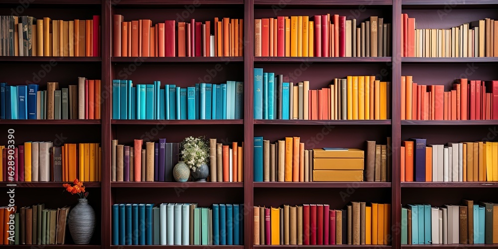 Colorful and modern bookshelf. Generative AI