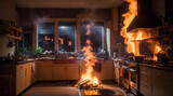 キッチンで火災、住宅火災｜Fire in the kitchen, residential fire. Generative AI