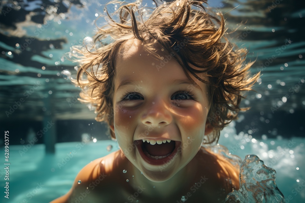 Boy in swimming pool, generative ai Boy in swimming pool, generative ai