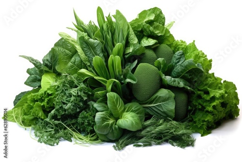 Fresh Green Vegetables Pile - Including Broccoli and Salad Leaf