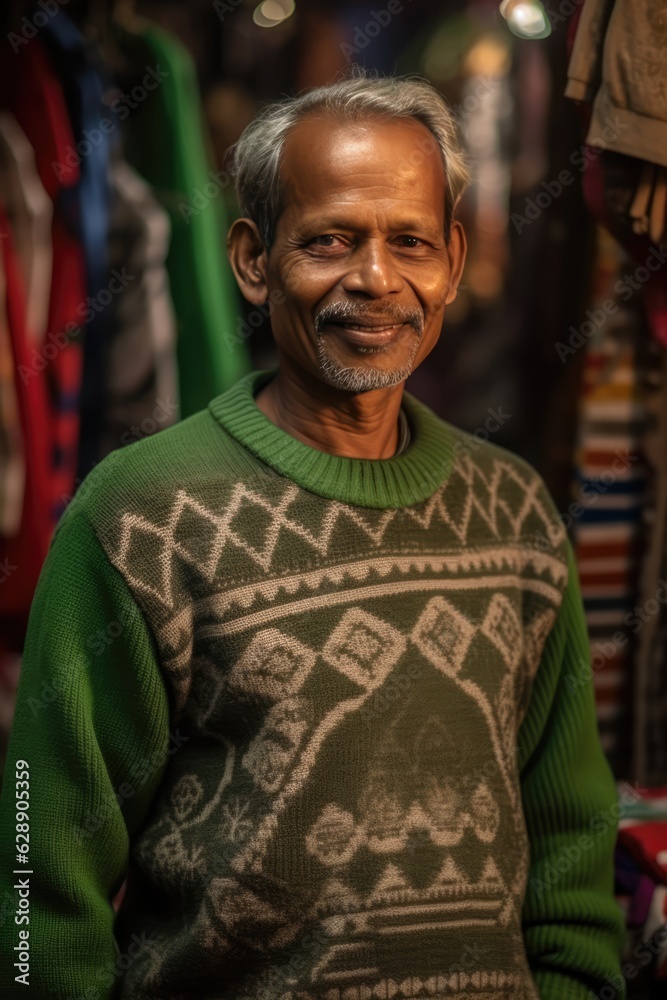The Smiling Indian Man in a Green Sweater Fictional Character Created By Generative AI.