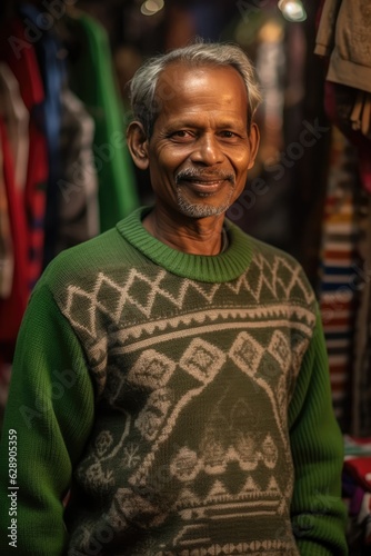 The Smiling Indian Man in a Green Sweater Fictional Character Created By Generative AI.