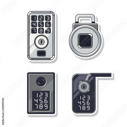 Door lock vector cartoon set isolated on a white background.