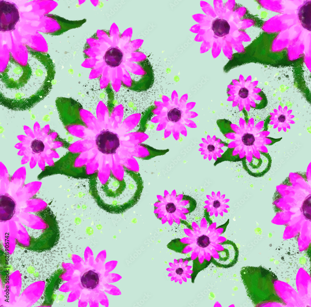 SEAMLESS PATTERN FLOWERS WATERCOLOR PAINTING