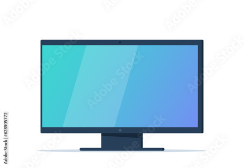 Modern computer monitor display with empty screen, blank copy space on computer. Front view. Vector illustration.