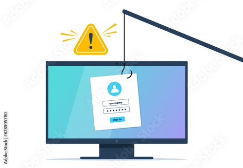 Data phishing, hacker attack. Stealing personal information from computer. Concept hacking. Vector Illustration.