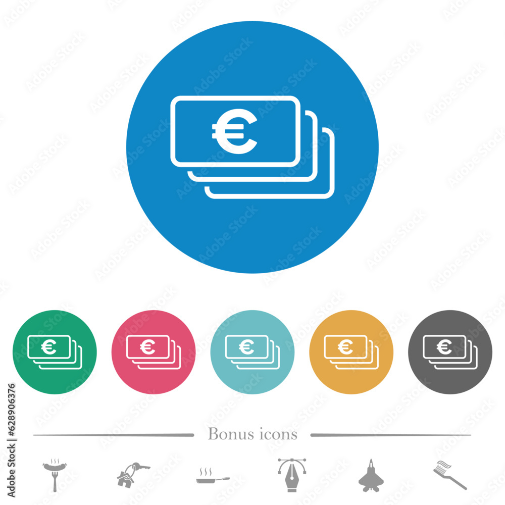 European Euro banknotes outline flat round icons European Euro banknotes outline flat round icons