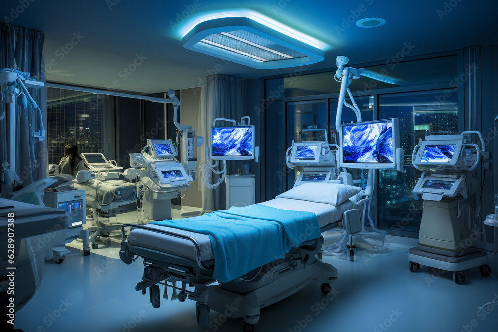 Spring Operating Room Reflection Soft, ambient lighting fills the operating room, casting a warm glow ...