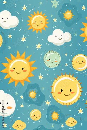 kids design pattern with sun, moon and cloud. good for notebook design