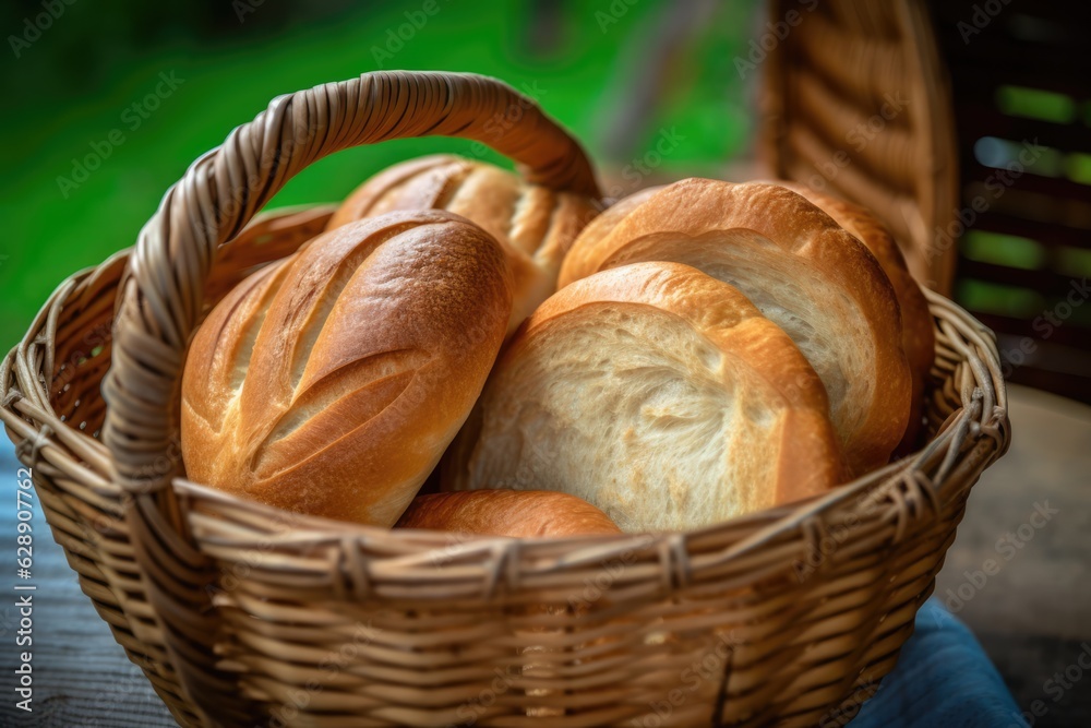 Freshly Baked Bread Loaves in a Wicker Basket
