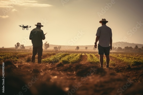 farmers with drone in farm,agriculture generative ai