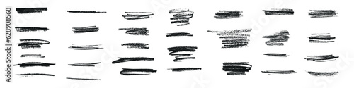 Underline strokes made with a brush, paint lines. Chalk, pen, and marker accents creating curves. Pencil marks with grunge flourish. Flat vector illustrations isolated on white background